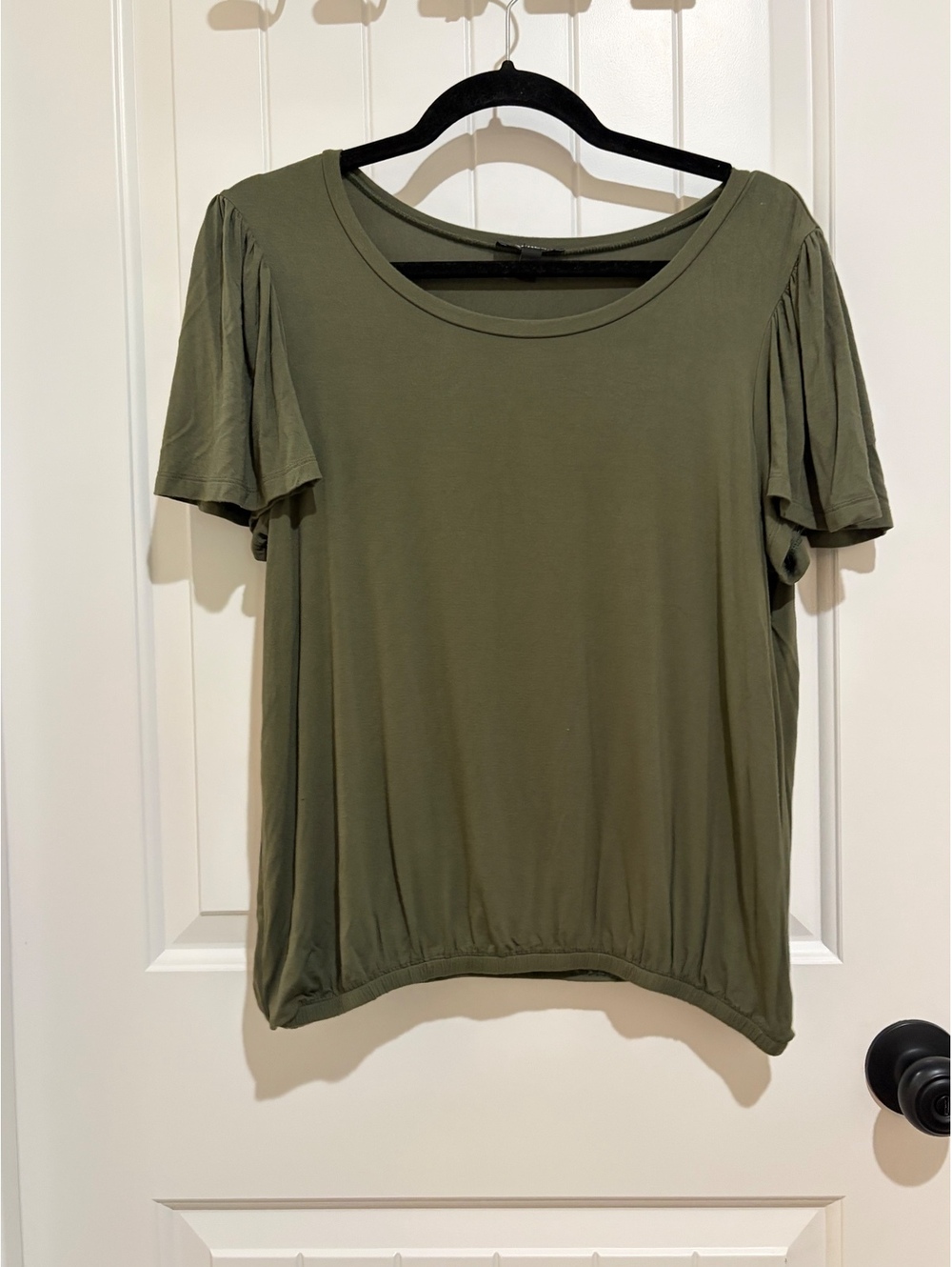 Express Olive Green Rayon Spandex Short Sleeve Top